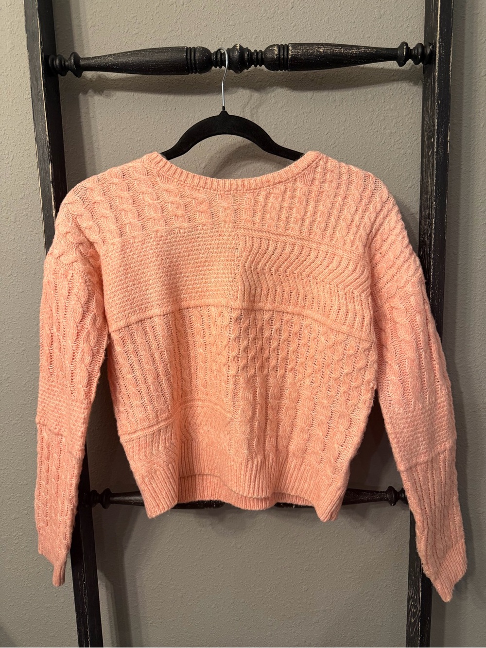 Simply Southern Peach Cable Knit Crewneck Sweater